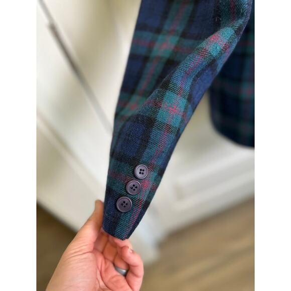 Vintage Pendleton Watch Plaid Green Blue Wool Blazer 2 Button Womens 12 Academia - Picture 7 of 8